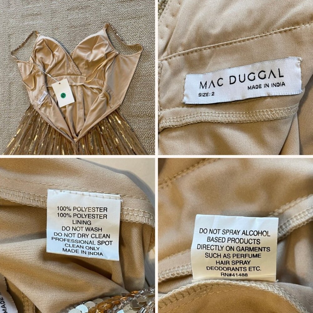 Mac Duggal Wrap Front Beaded Maxi Dress Full Length Gown Gold Sequins Women's 2 - Picture 12 of 16